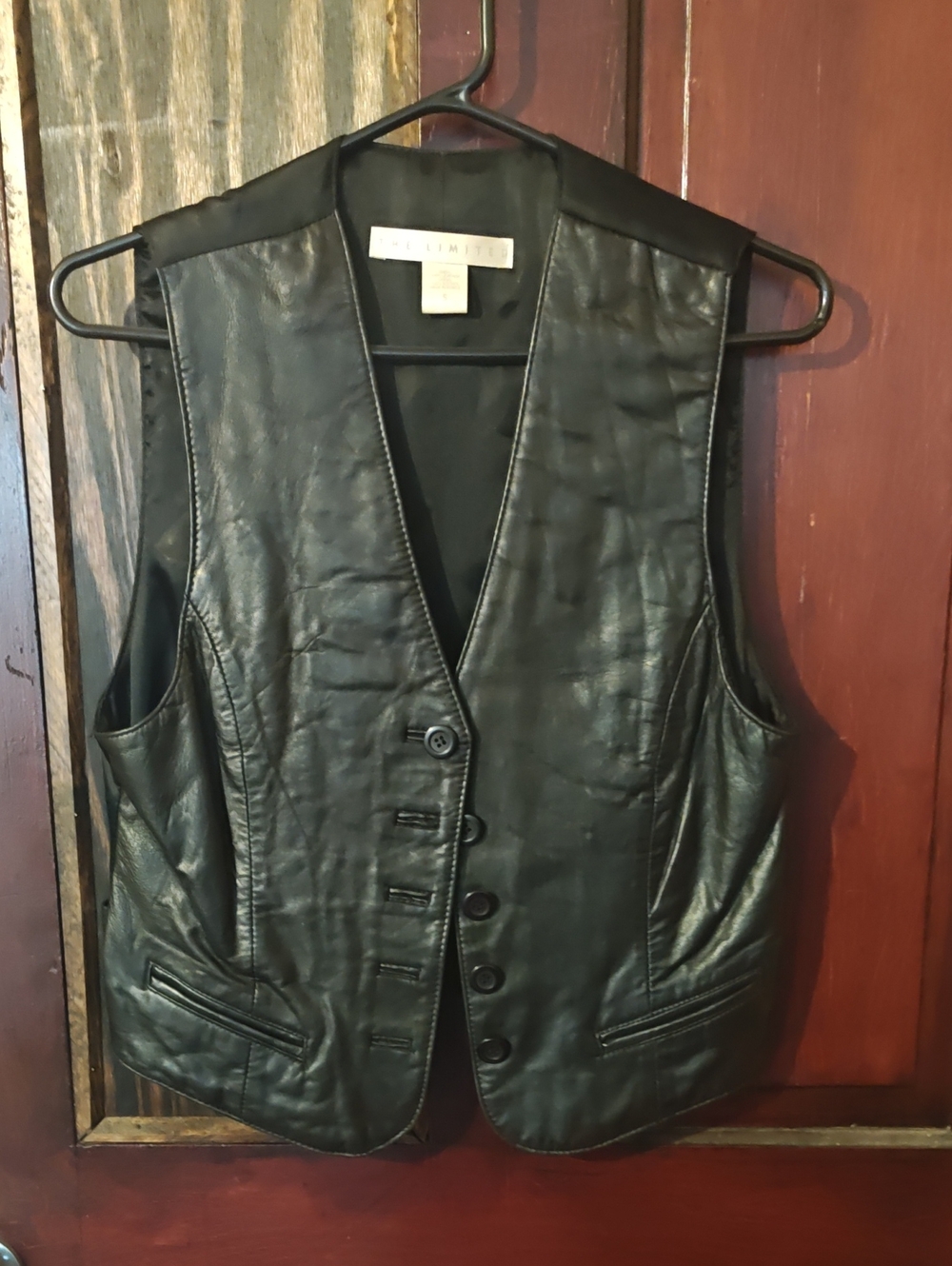 The Limited Black Leather Button-Up Vest